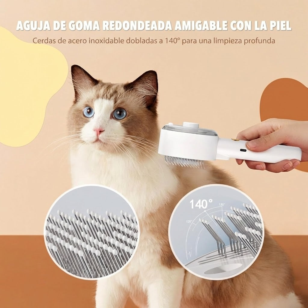 FurZap™ Steam-Care: Cepillo de Vapor 3-en-1 (Muda, Limpieza y Masaje)