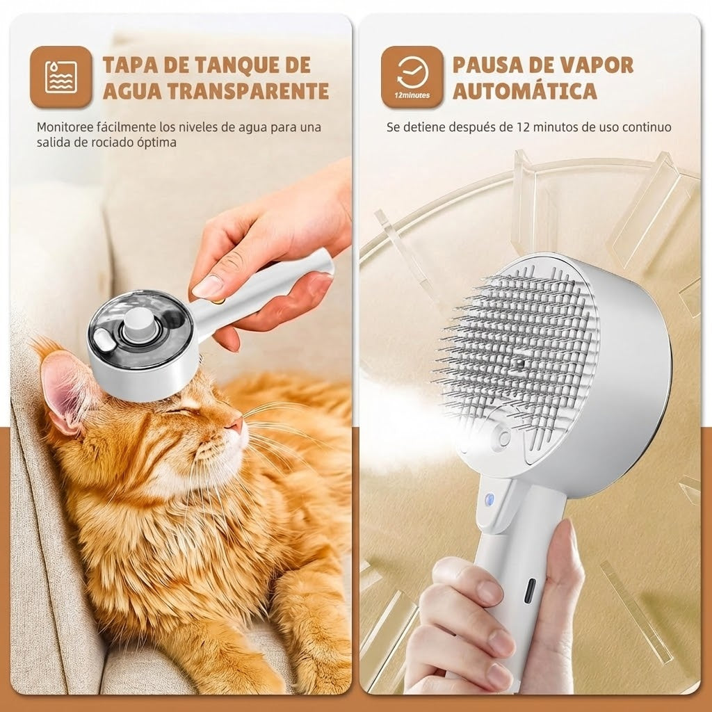 FurZap™ Steam-Care: Cepillo de Vapor 3-en-1 (Muda, Limpieza y Masaje)