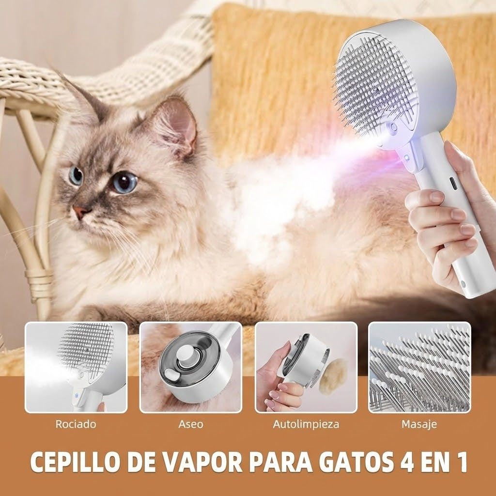 FurZap™ Steam-Care: Cepillo de Vapor 3-en-1 (Muda, Limpieza y Masaje)