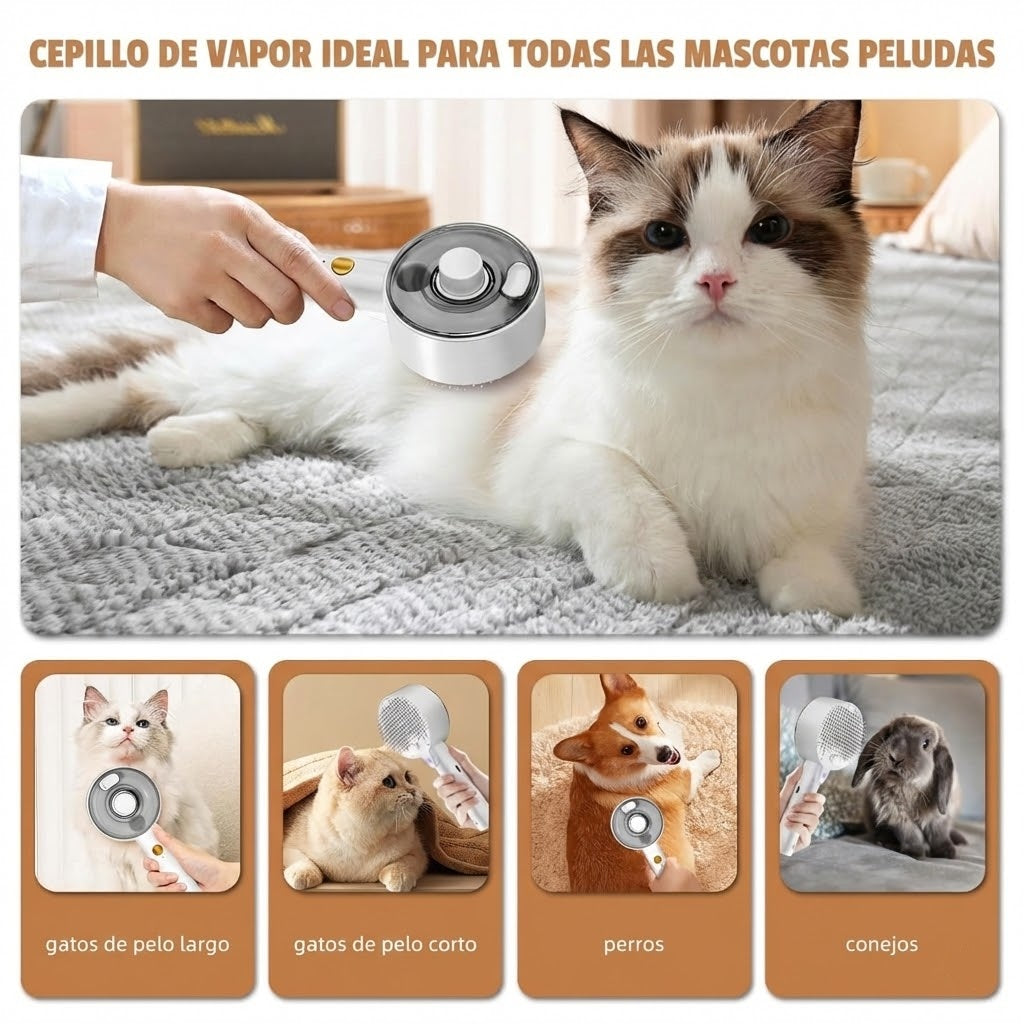 FurZap™ Steam-Care: Cepillo de Vapor 3-en-1 (Muda, Limpieza y Masaje)